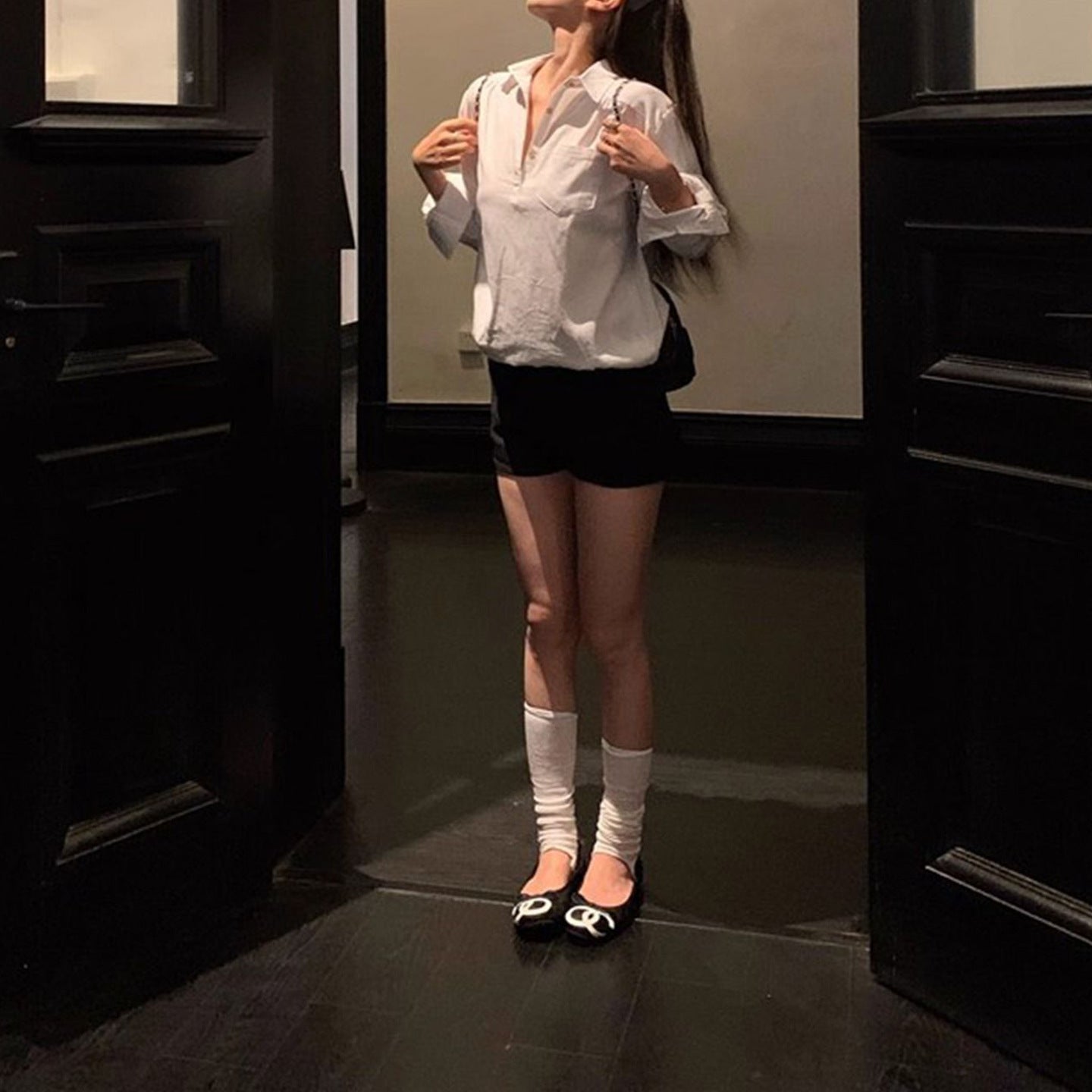White Shirt Polo Neck Long Sleeve Blouse