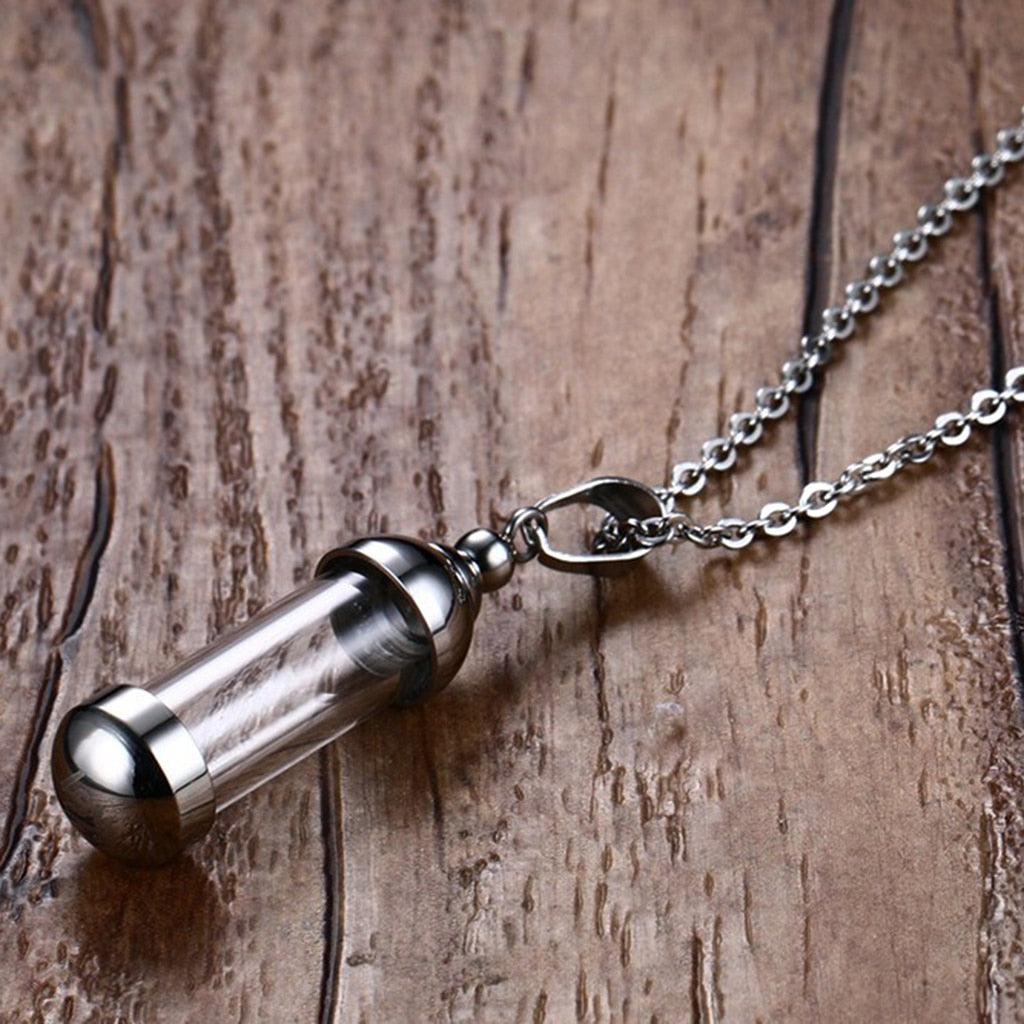 Clear Glass Tube Wishing Bottle Lucky Pendant Necklace