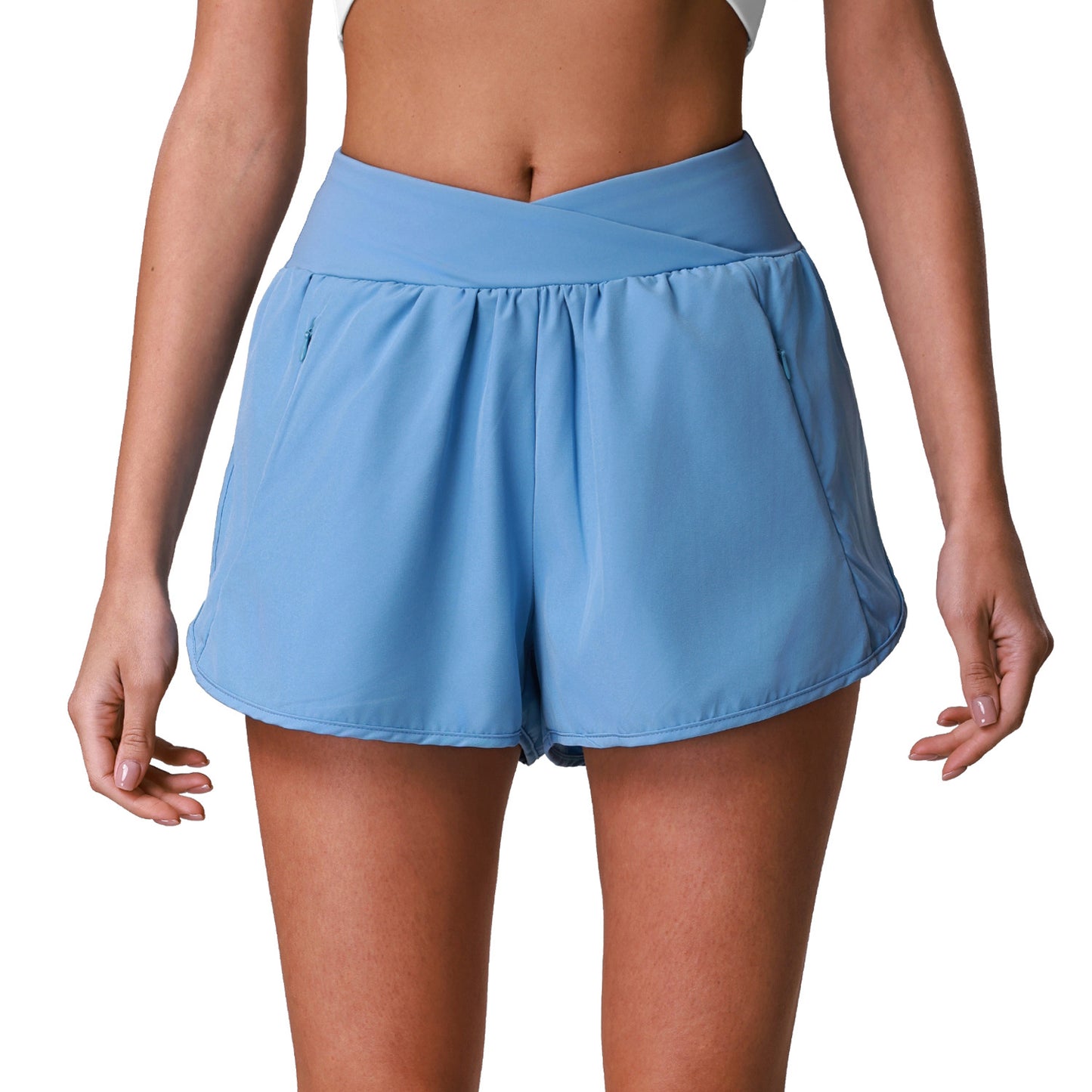 Quick-Dry Athletic Shorts, Cross-Waist Design, Butt-Lifting, Loose-Fit Workout Pants, Anti-See-Through