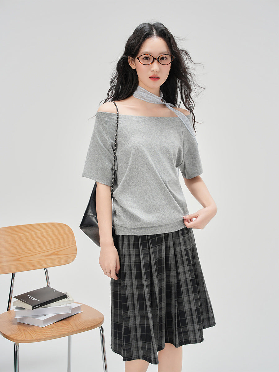 One-Shoulder Slash Neck Sleeveless Tee