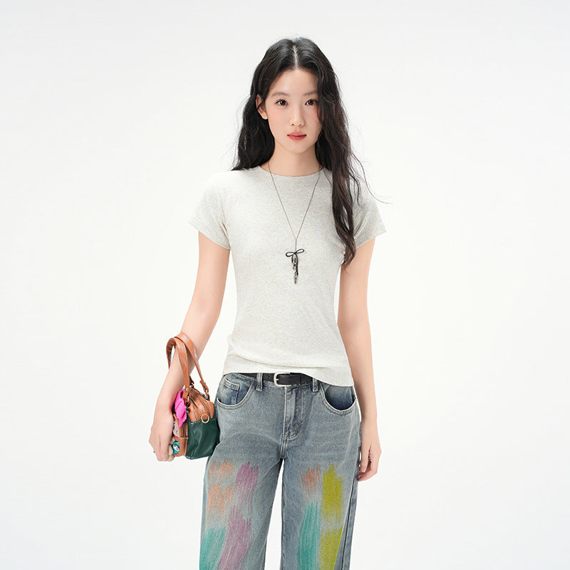 Round Neck Basic Cotton Fitted Short Sleeve Tee