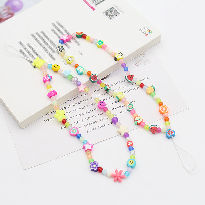 Mobile Phone Chain Color Mix And Match Fruit Smiley Beaded Letters