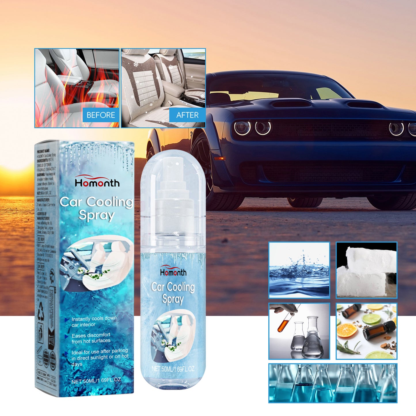 Car Cooling Spray, Summer Car Cooling Agent Cooling Inside The Cool And Comfortable Driving