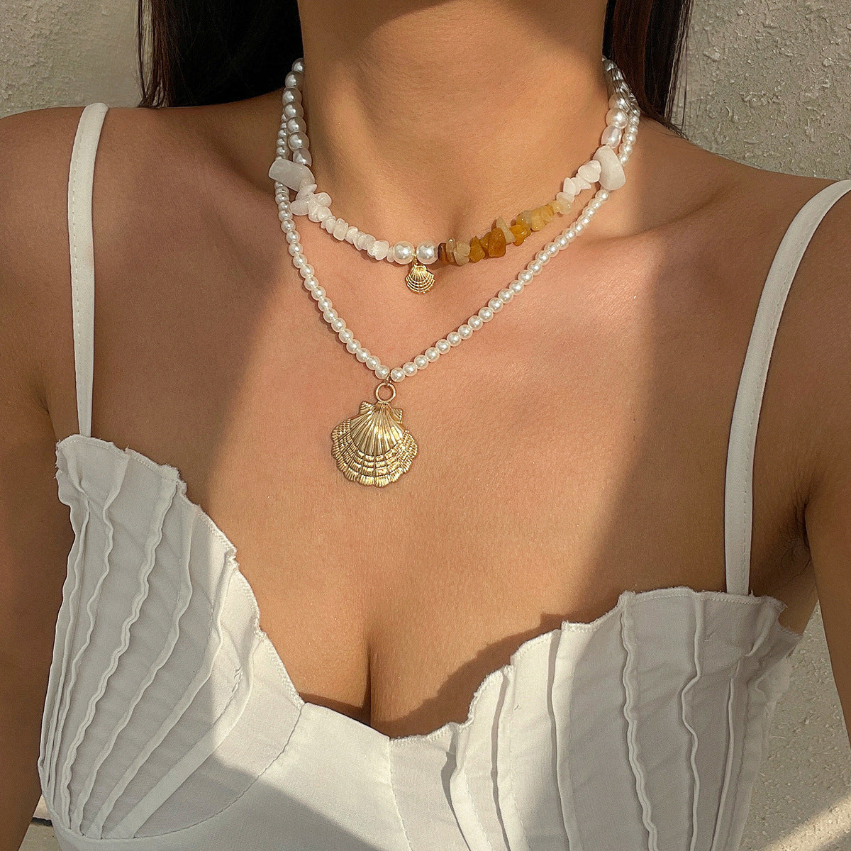 Natural Stone Baroque Beaded Shell Ocean