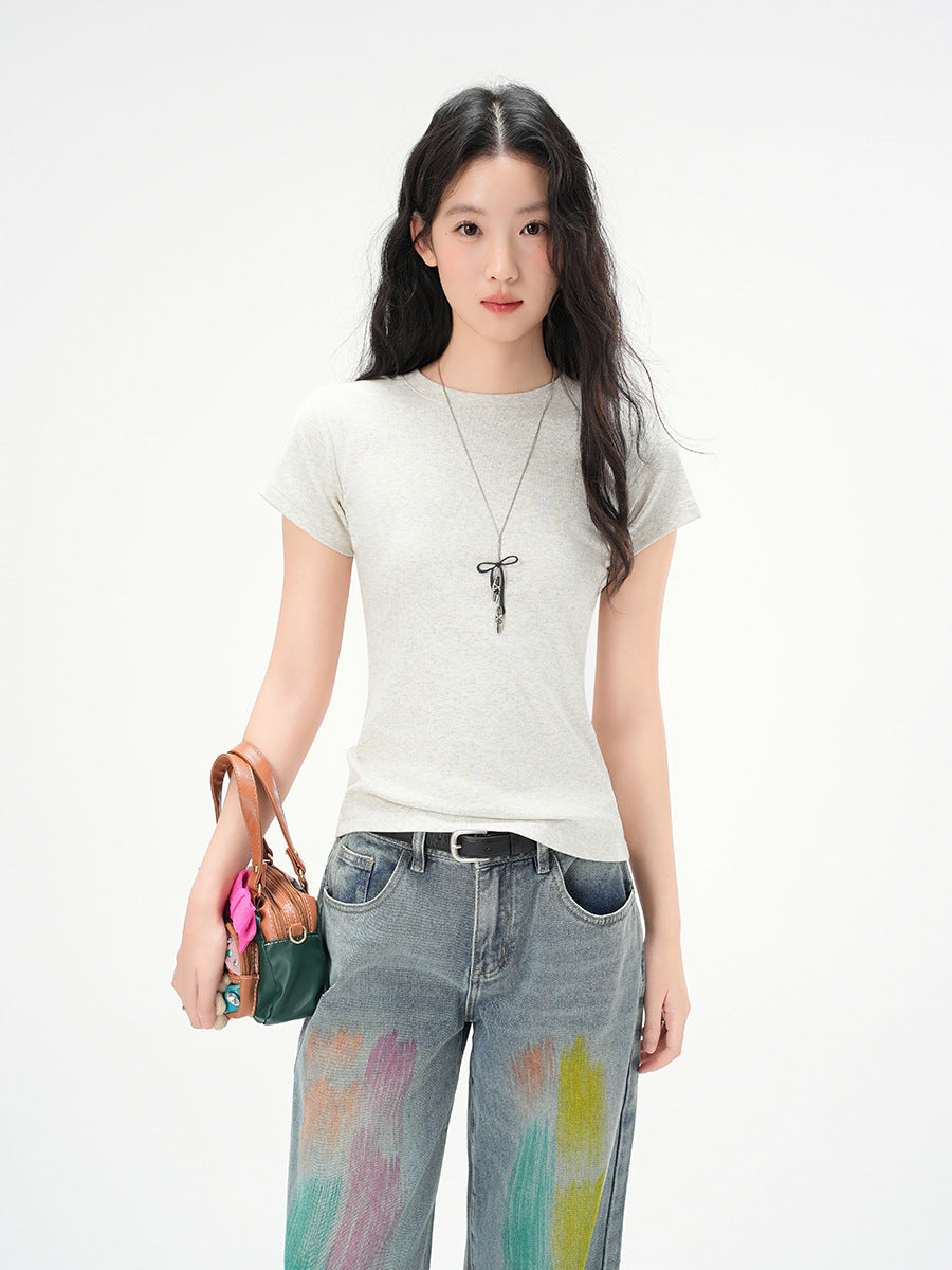 Round Neck Basic Cotton Fitted Short Sleeve Tee