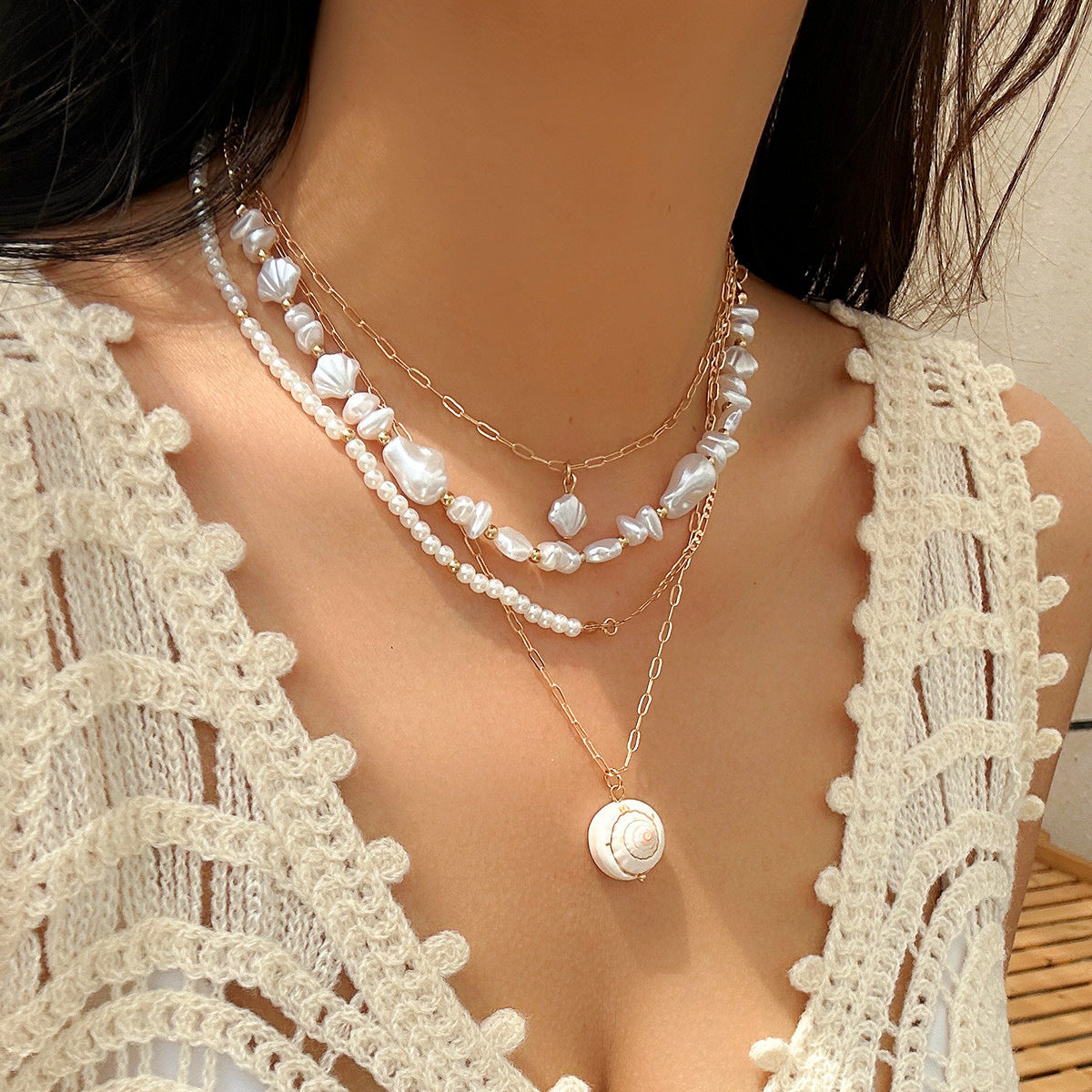 Natural Stone Baroque Beaded Shell Ocean
