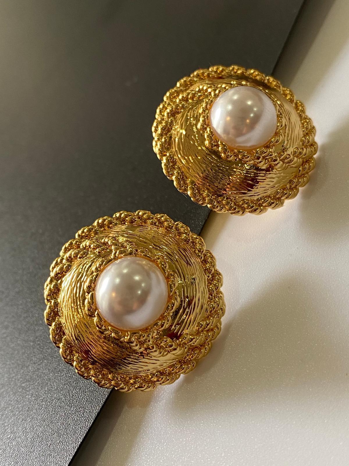 Brass Retro Natural Stone Pearl Earrings