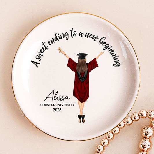 Personalized Graduation Jewelry Dish for Alice with 'A Sweet Ending To A New Beginning'