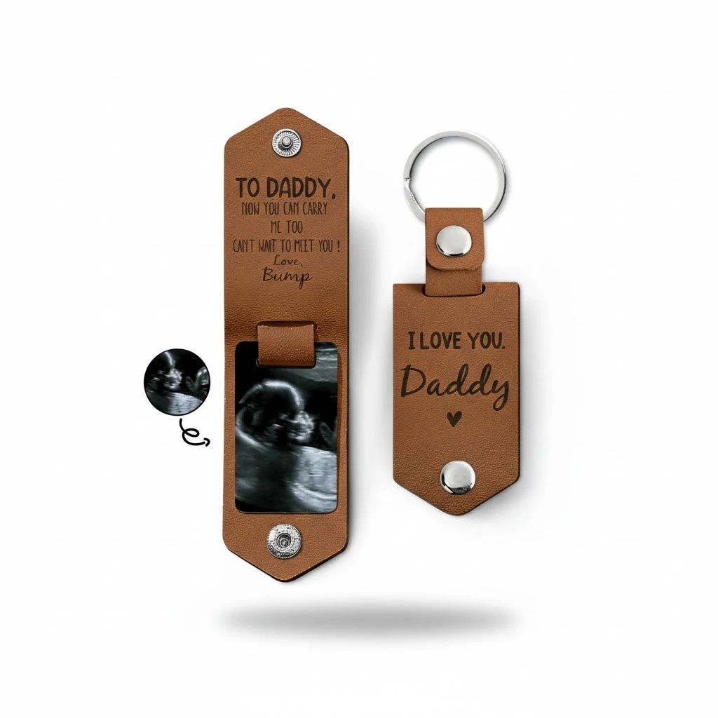 Personalized Leather Photo Keychain for Dad