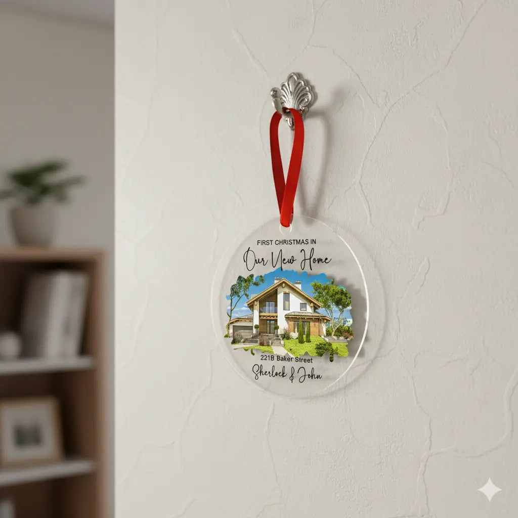 Personalized New Home Photo Hanging Ornament - Custom Watercolor Housewarming Gift