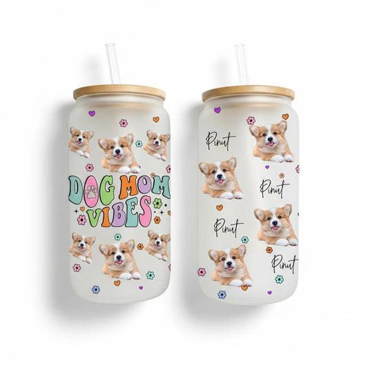 Dog Mom Vibes – Personalized Puppy Glass Bottle