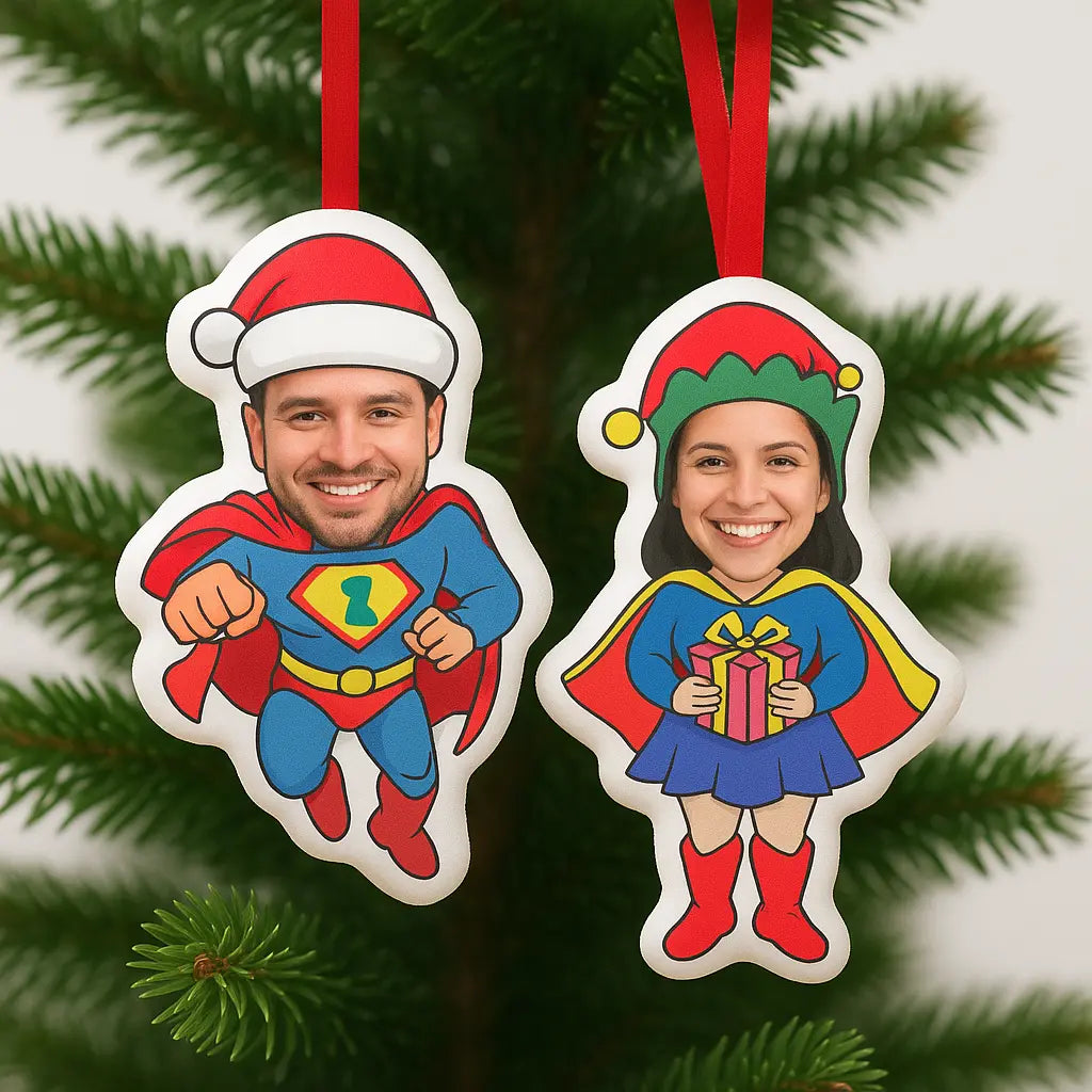 Personalized Superman and Superwoman Christmas Hanging Decorations