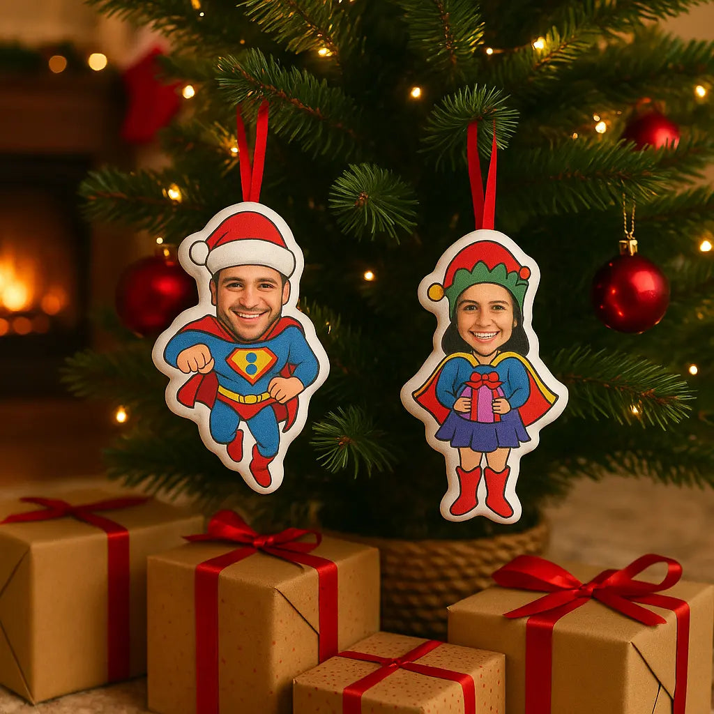 Personalized Superman and Superwoman Christmas Hanging Decorations