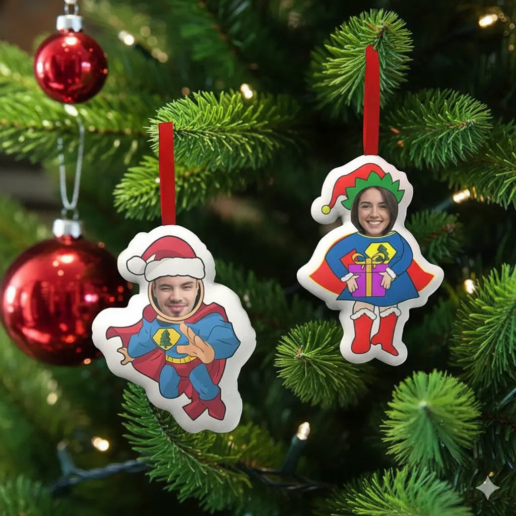 Personalized Superman and Superwoman Christmas Hanging Decorations