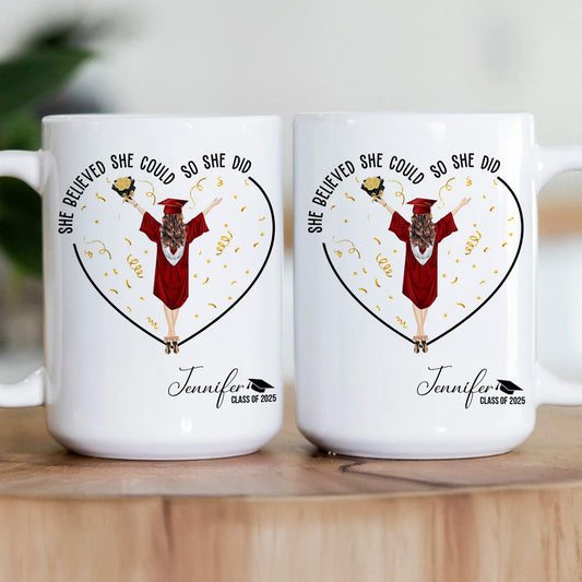 Personalized 'She Believed She Could So She Did' mug, graduation gift