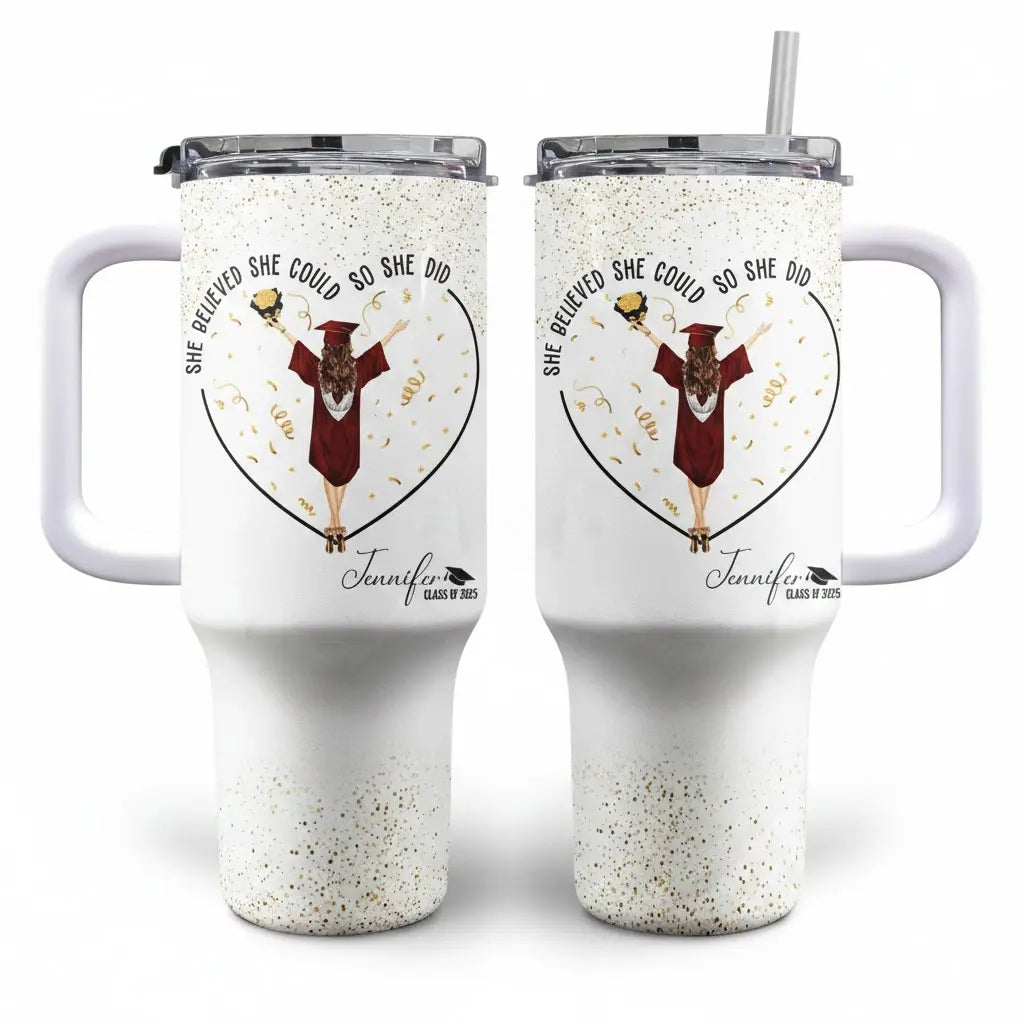 She Believed She Could So She Did - Personalized 40oz Tumbler With Straw