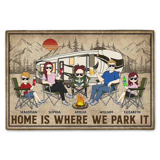 Home is Where We Park It doormat, personalized camping gift for family.