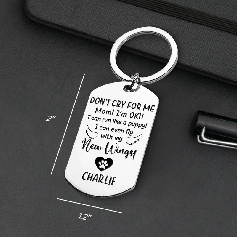 Stainless steel memorial keychain with engraved quote for Daddy, personalized dog memorial gift, 2'' x 1.2''