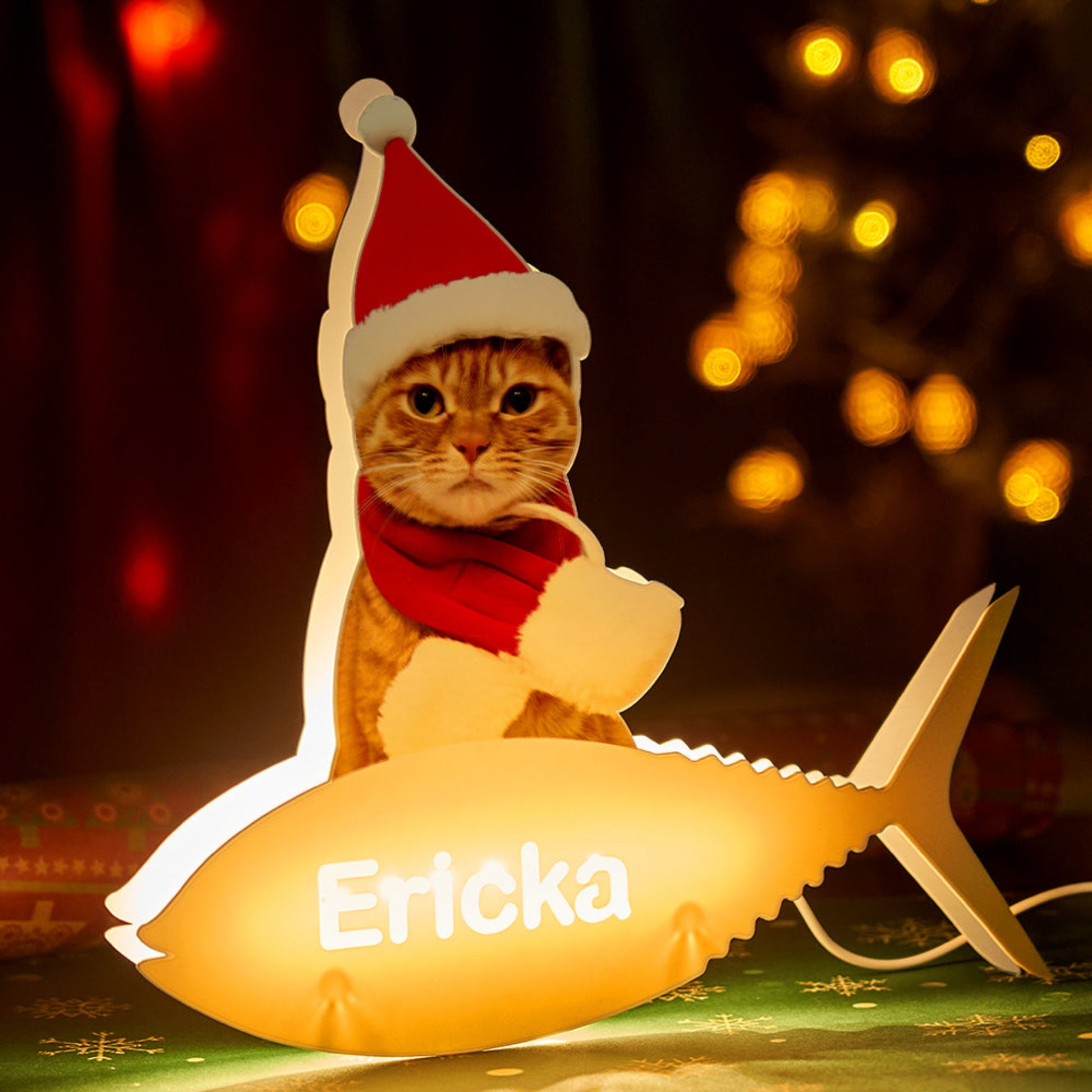 Personalized cat night light with Ericka name, Christmas gift