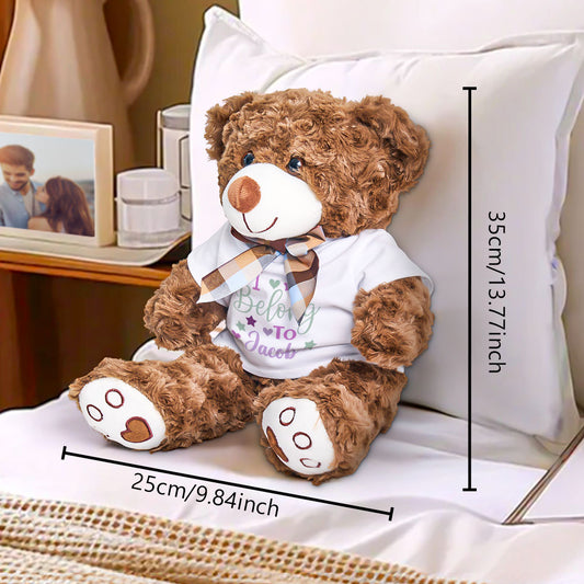 Personalized Brown Bear Plush Toy Baby Shower Gift, soft and cuddly bear with custom name on shirt, 25cm x 35cm