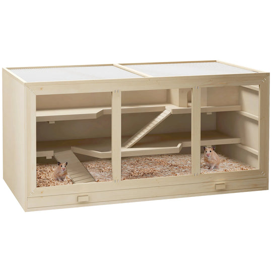 Wooden Hamster Habitat with Slide – Natural