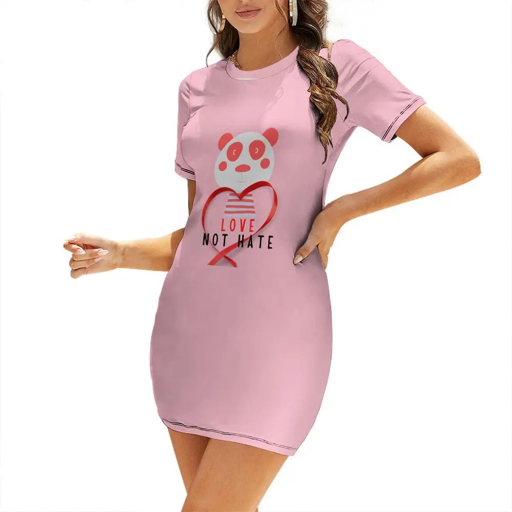 Crew Neck Short Sleeve Dress - Love not Hate - Piryoung Shop