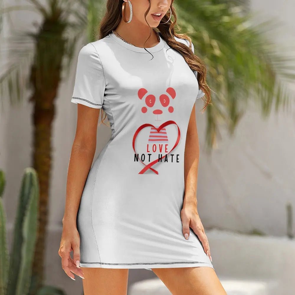 Crew Neck Short Sleeve Dress - Love not Hate - Piryoung Shop