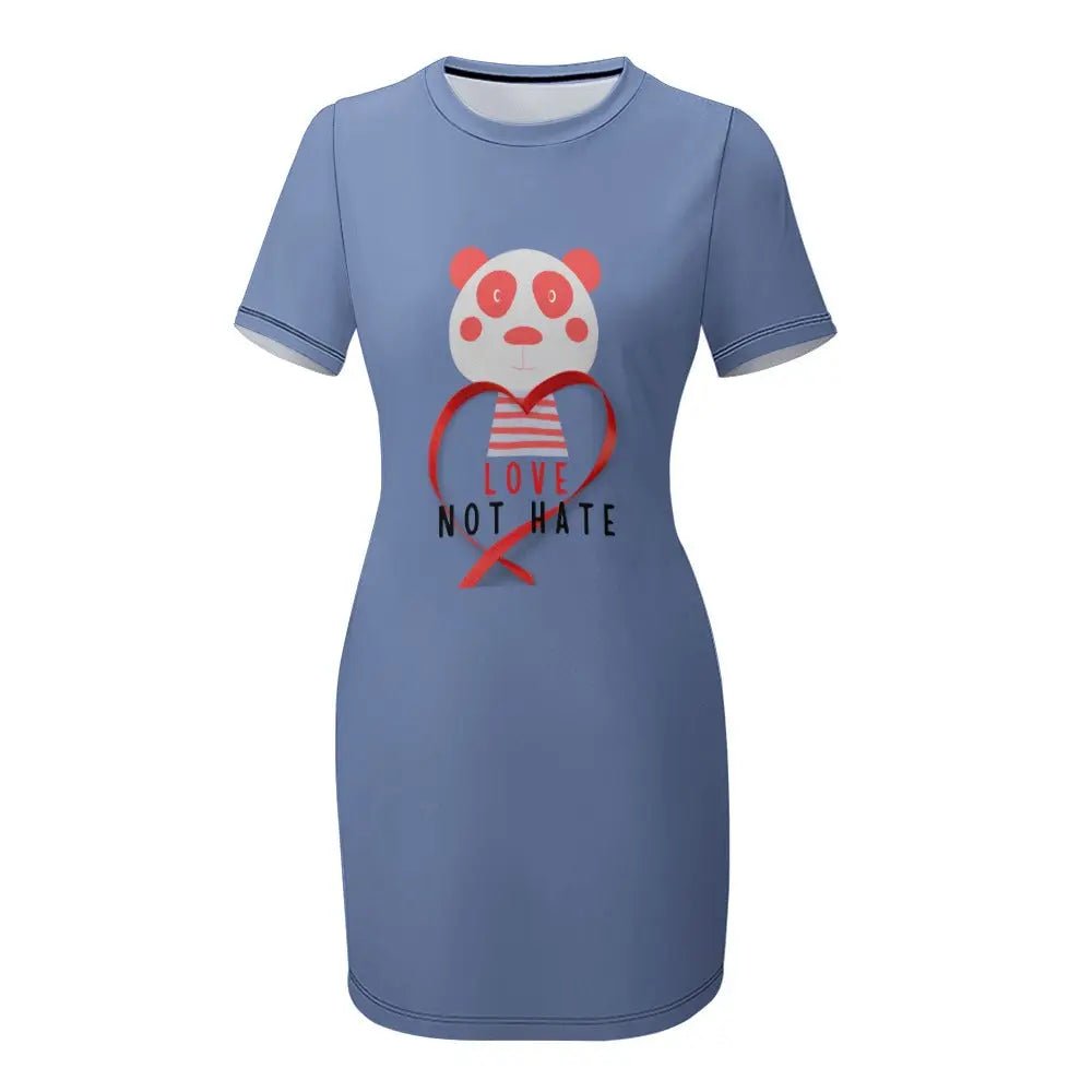 Crew Neck Short Sleeve Dress - Love not Hate - Piryoung Shop