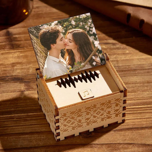 Digital Music Box Any song Tune or Voice Personalized Wooden Photo Music Box with Text Anniversary Gifts - Piryoung Shop