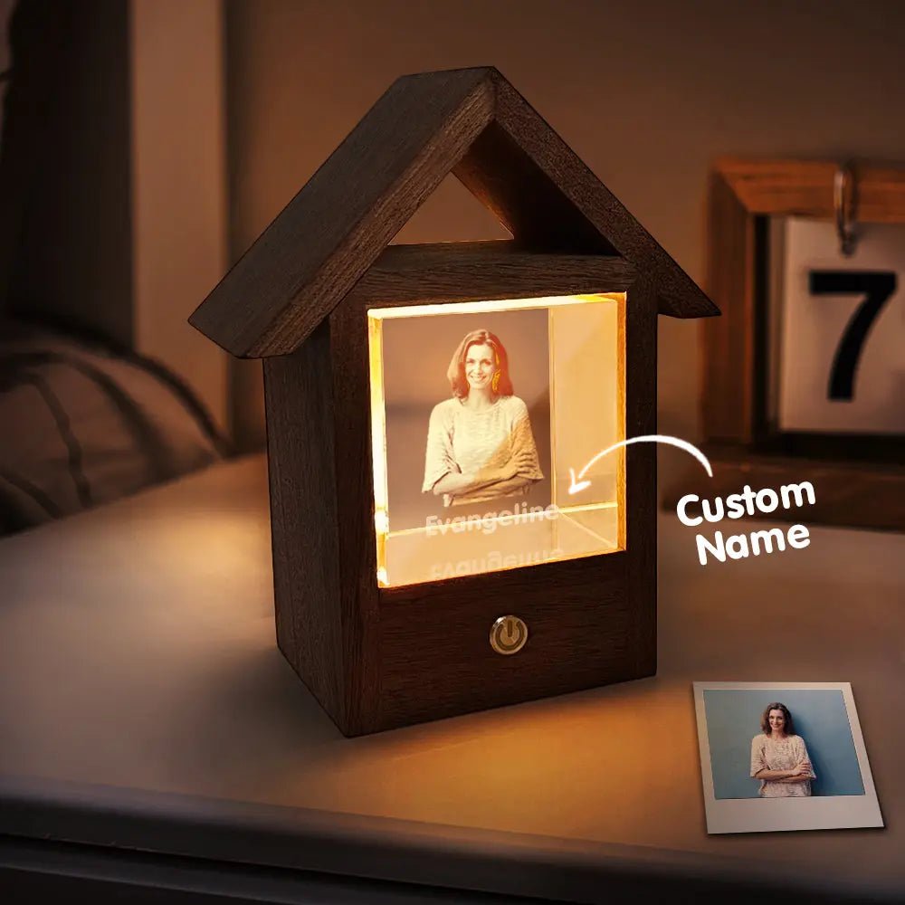 Personalized 3D Crystal Photo Lamp Wooden House Night Light With Picture - Piryoung Shop
