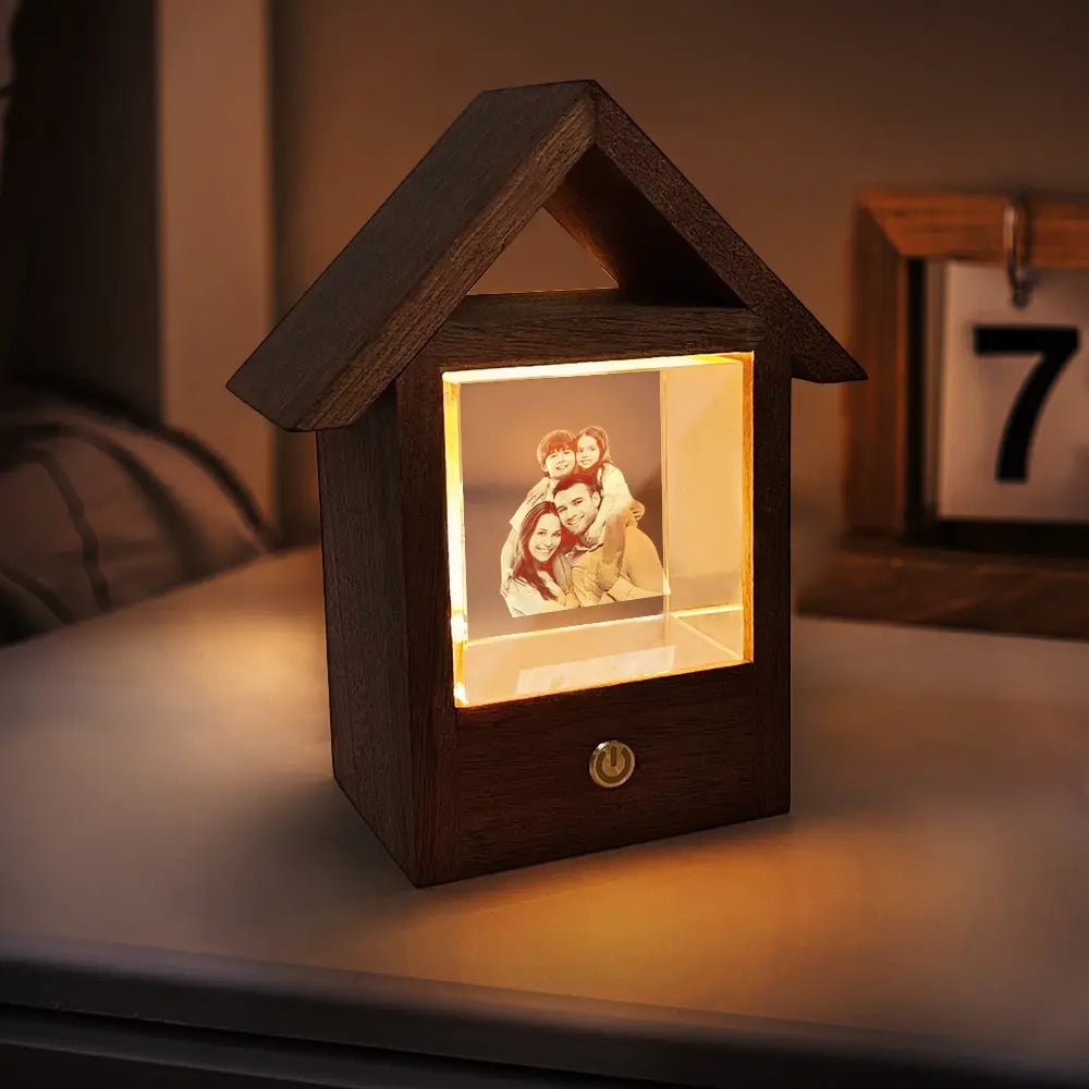 Personalized 3D Crystal Photo Lamp Wooden House Night Light With Picture - Piryoung Shop