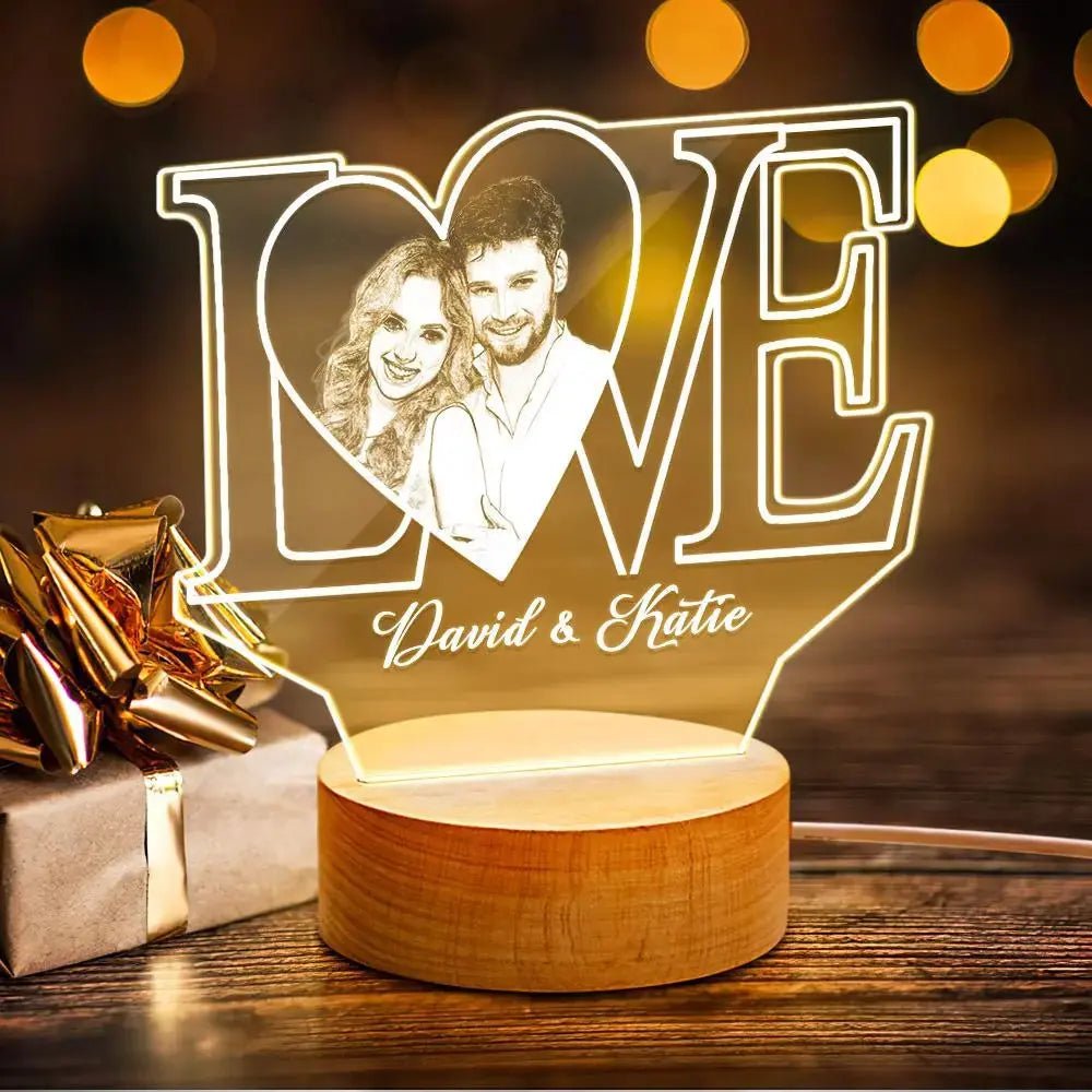 Personalized LOVE 3D Acrylic Night Light with Photo & Text - Piryoung Shop