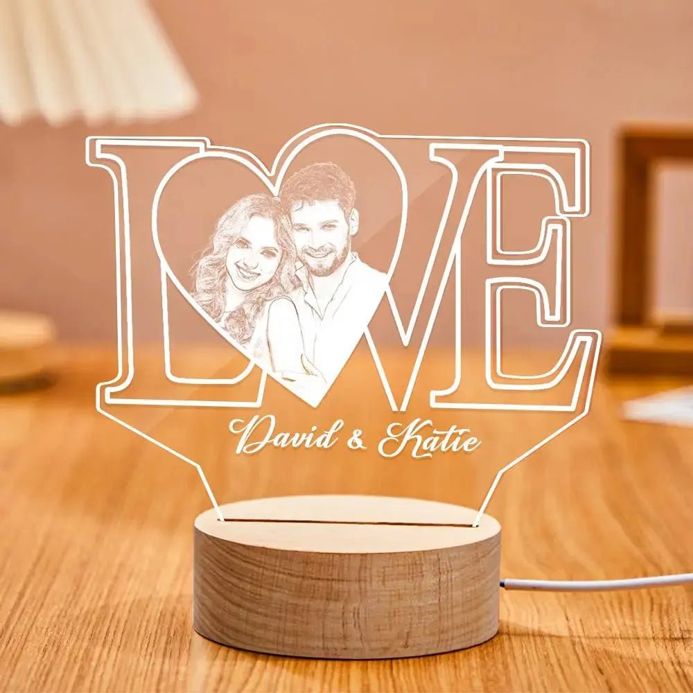 Personalized LOVE 3D Acrylic Night Light with Photo & Text - Piryoung Shop