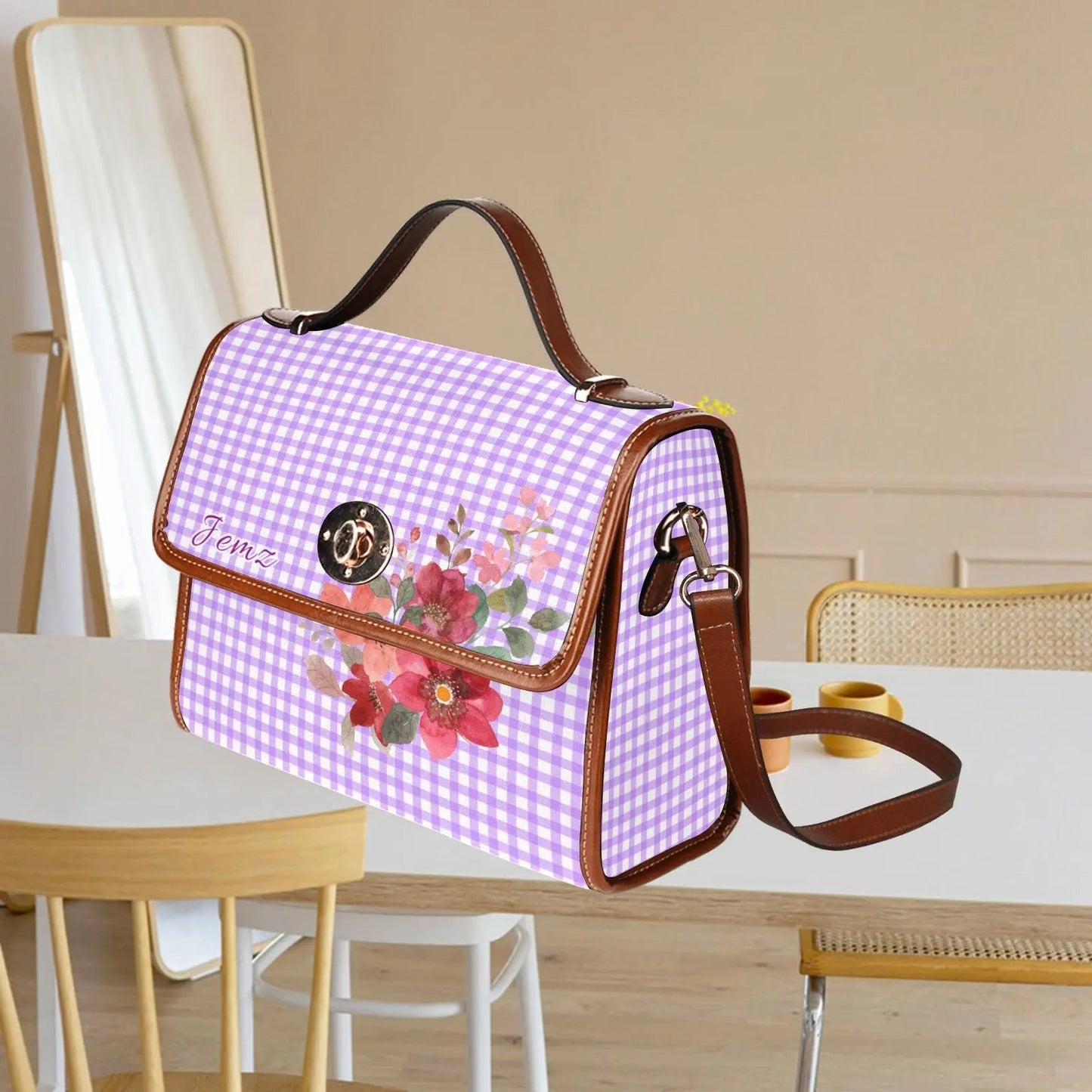 Personalized Waterproof Canvas Shoulder Strap Bag Flower Design - Piryoung Shop