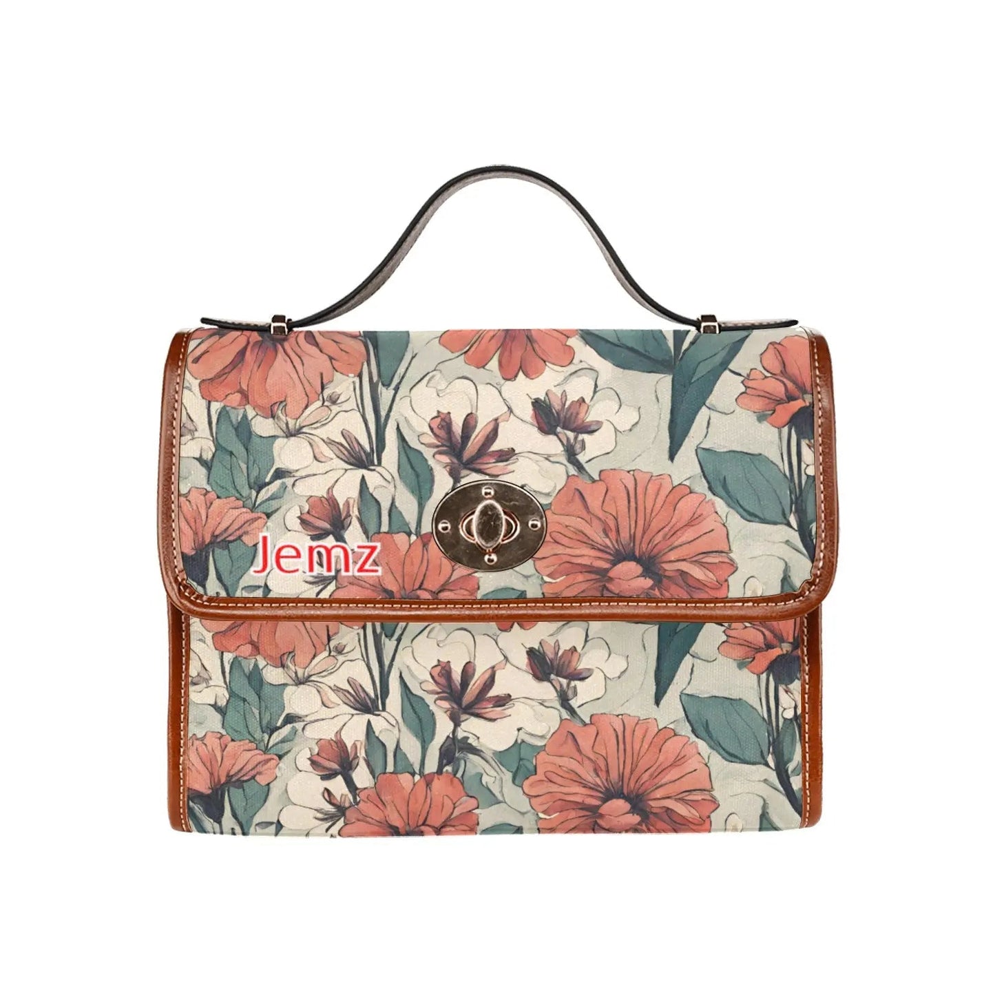 Personalized Waterproof Canvas Shoulder Strap Bag Flower Design - Piryoung Shop