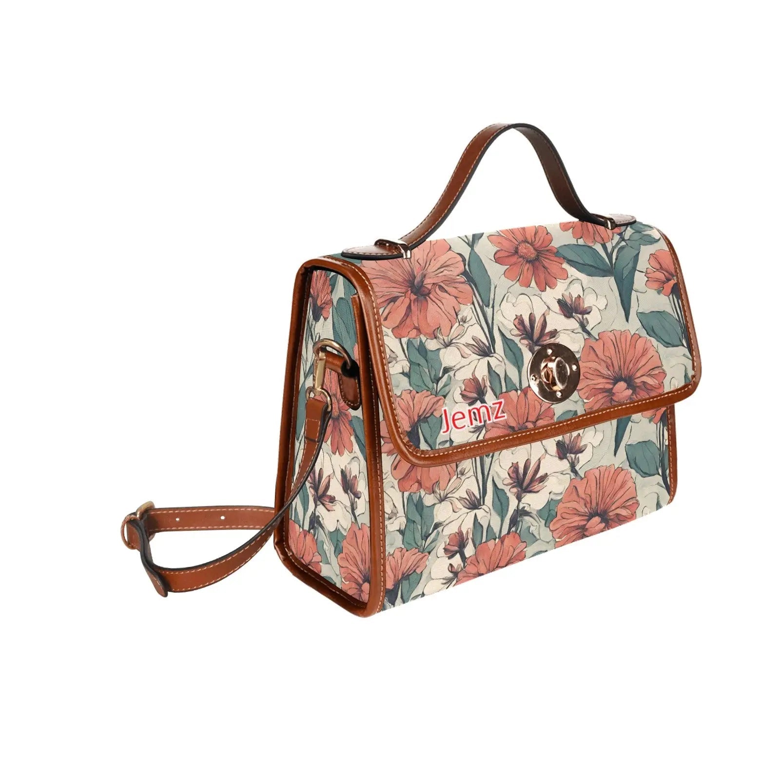 Personalized Waterproof Canvas Shoulder Strap Bag Flower Design - Piryoung Shop