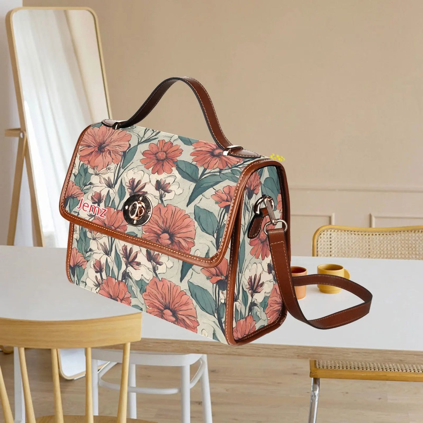 Personalized Waterproof Canvas Shoulder Strap Bag Flower Design - Piryoung Shop