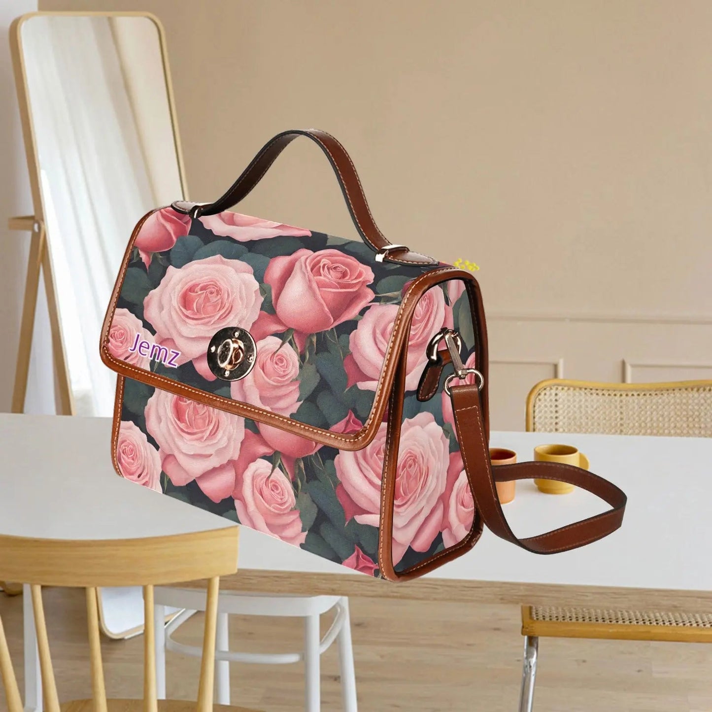 Personalized Waterproof Canvas Shoulder Strap Bag Roses Design - Piryoung Shop