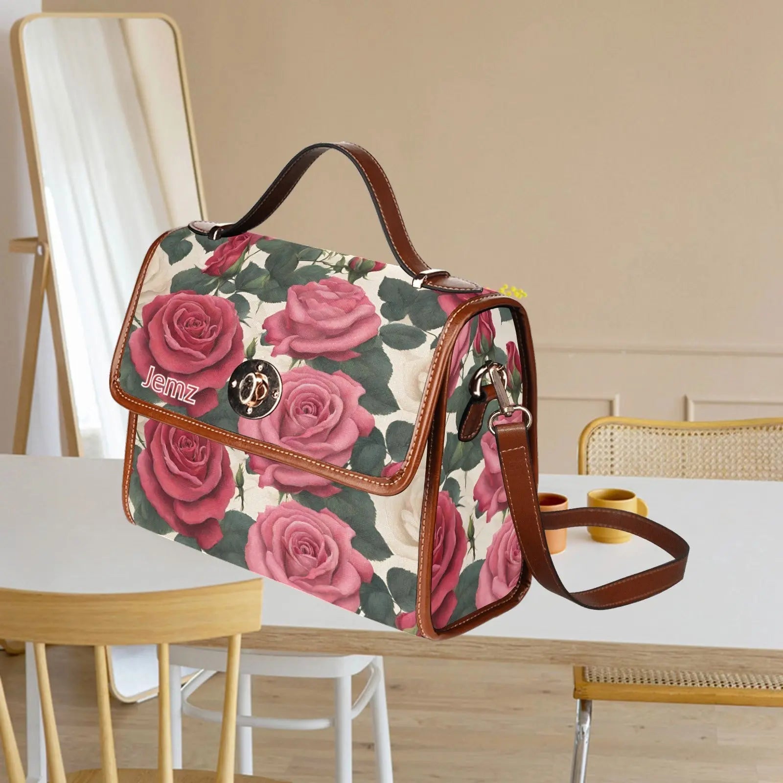 Personalized Waterproof Canvas Shoulder Strap Bag Roses Design - Piryoung Shop
