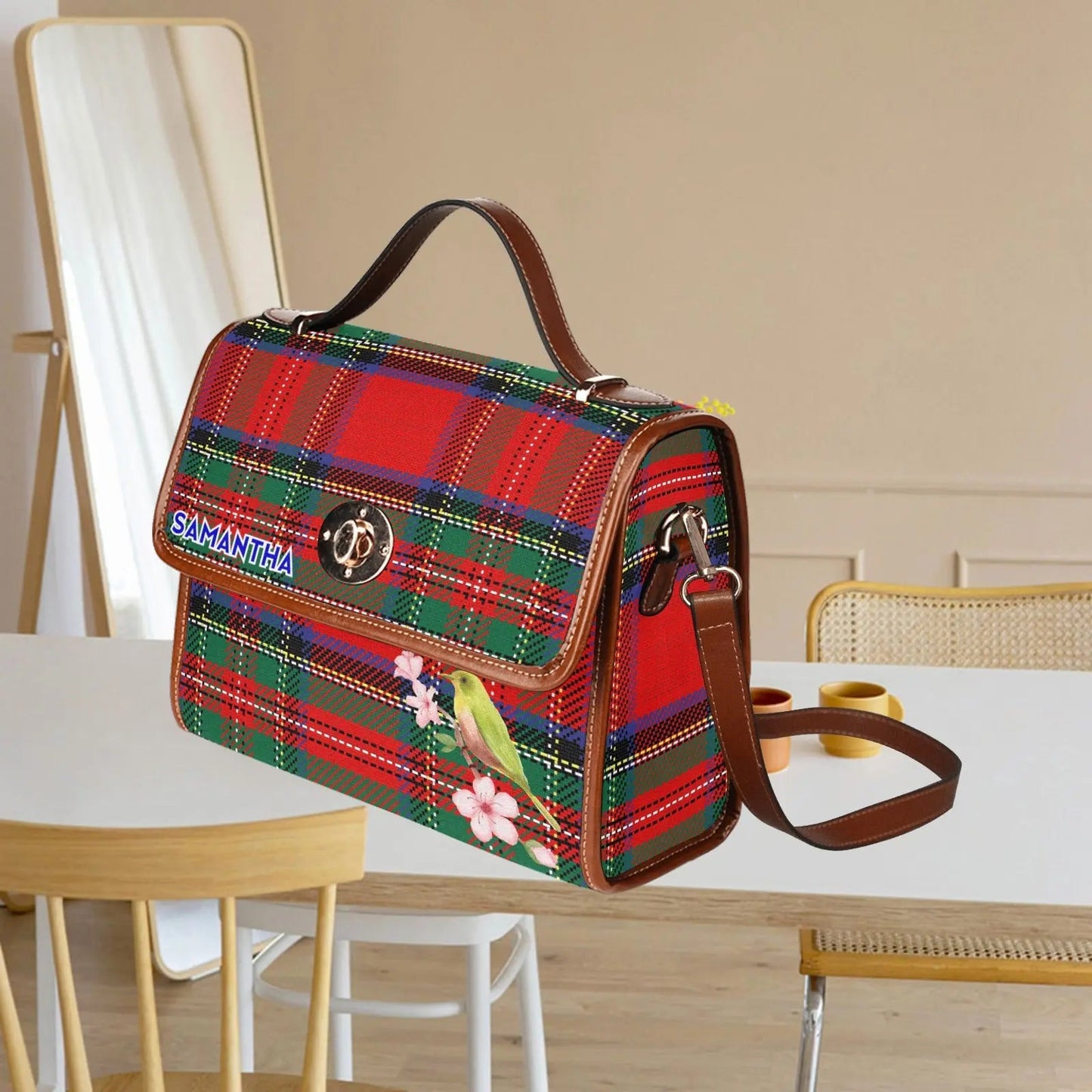 Personalized Waterproof Canvas Shoulder Strap Bag Scottish Tartan - Piryoung Shop