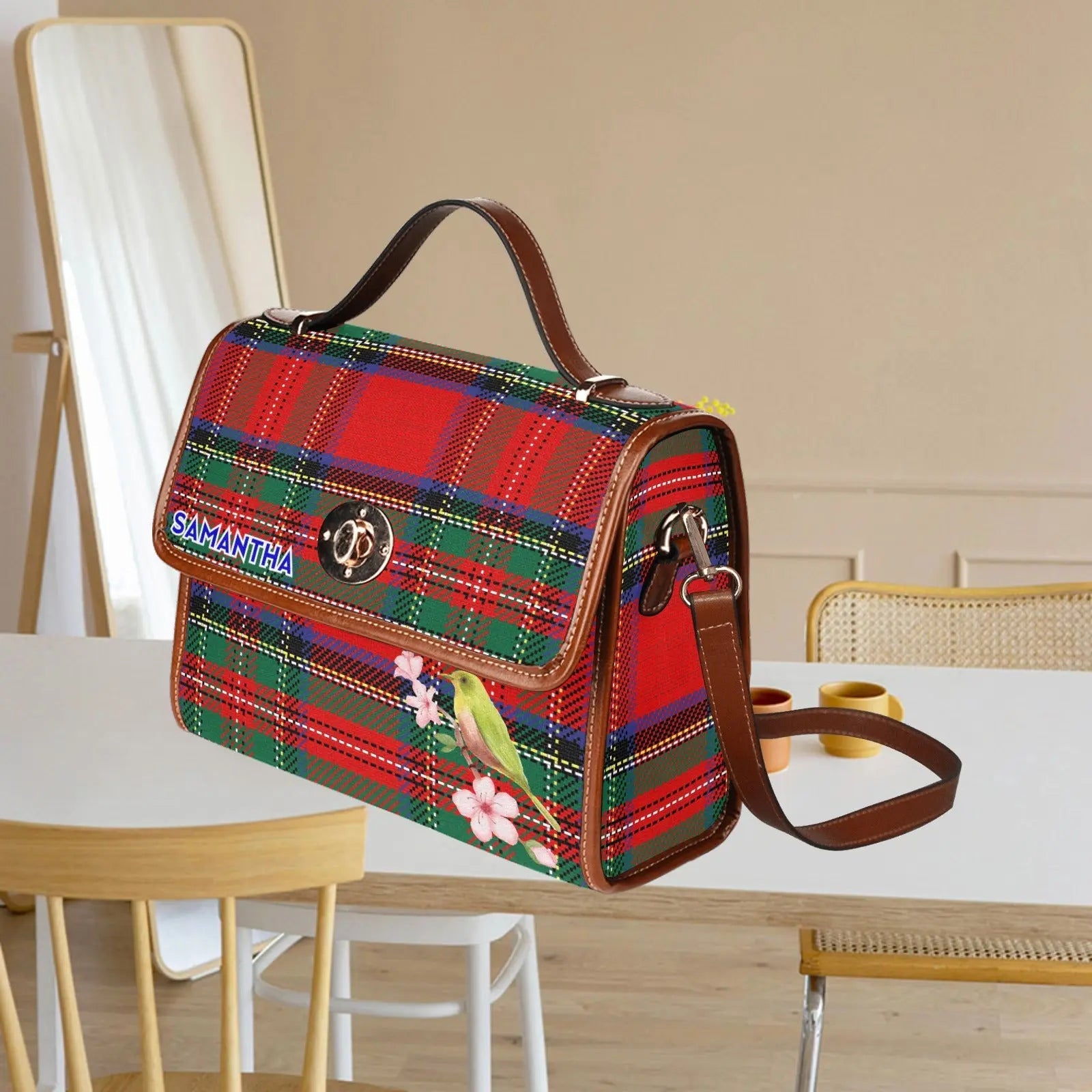 Personalized Waterproof Canvas Shoulder Strap Bag Scottish Tartan - Piryoung Shop