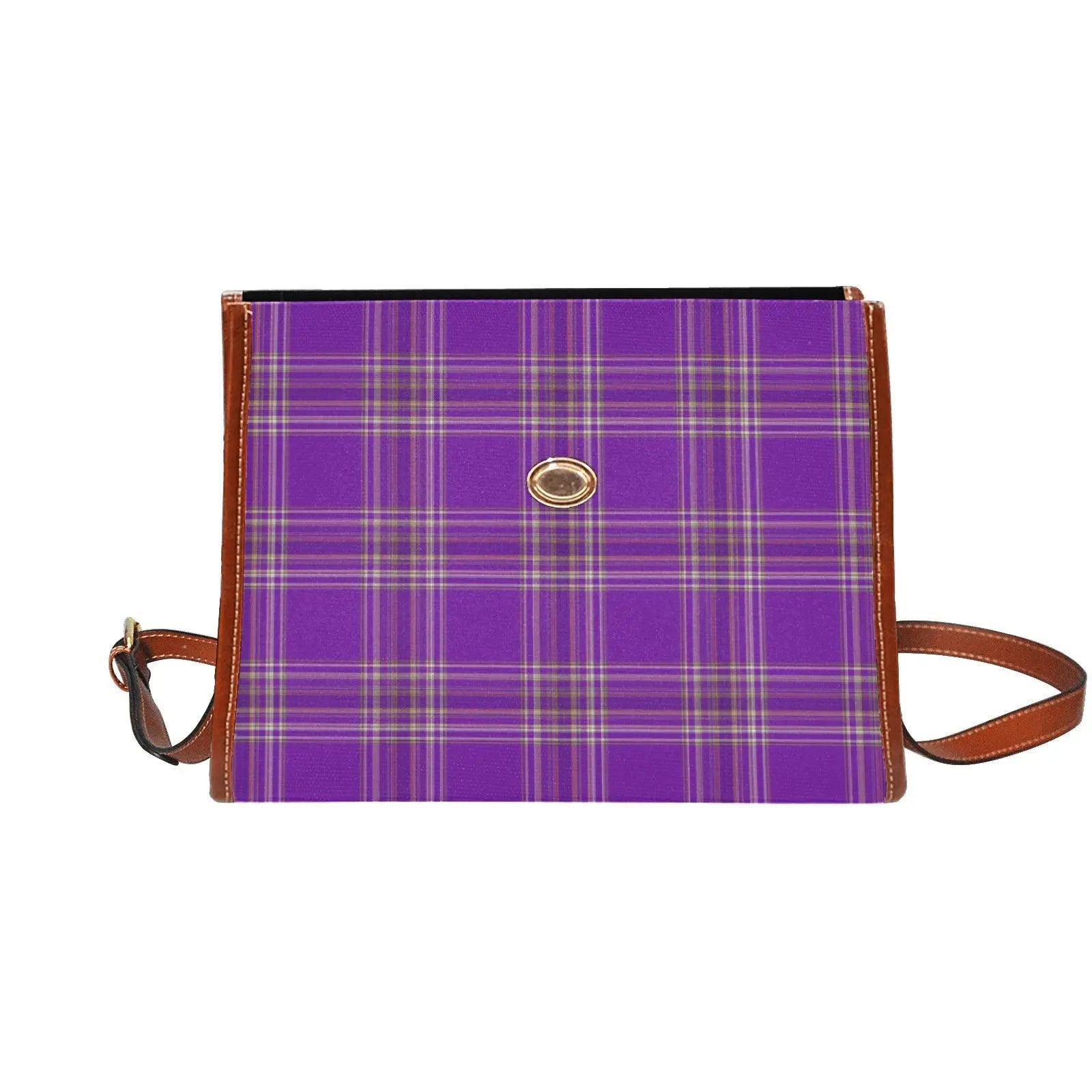 Personalized Waterproof Canvas Shoulder Strap Bag Tartan - Piryoung Shop