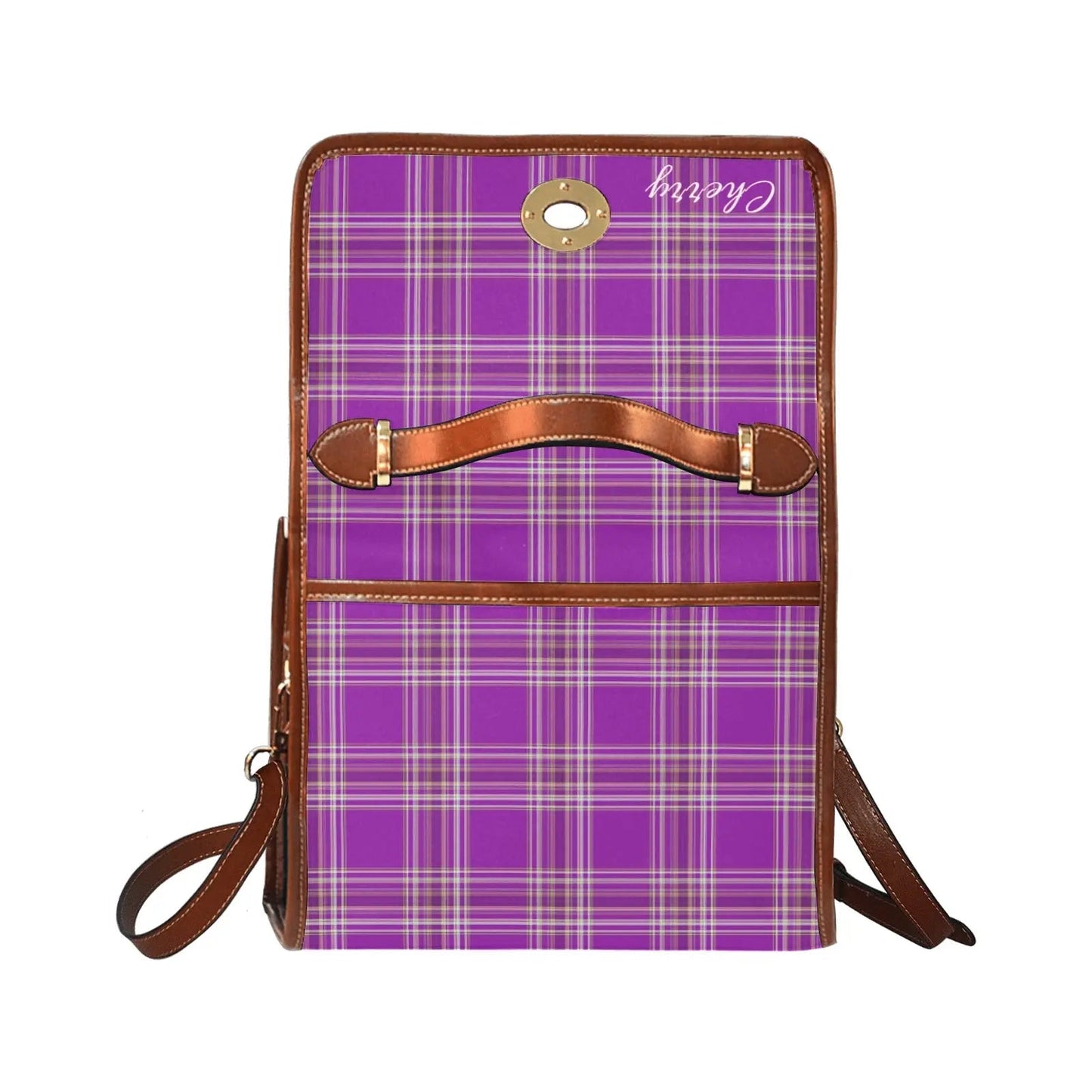 Personalized Waterproof Canvas Shoulder Strap Bag Tartan - Piryoung Shop
