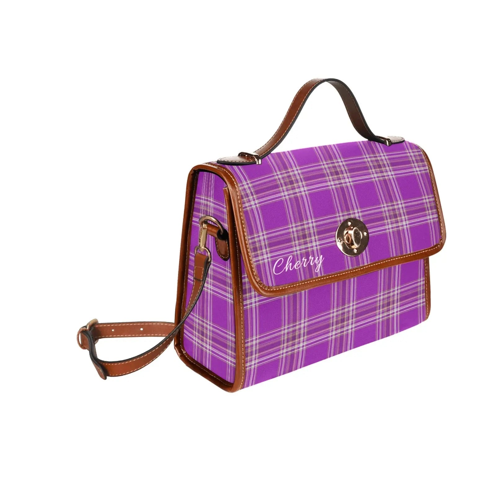 Personalized Waterproof Canvas Shoulder Strap Bag Tartan - Piryoung Shop