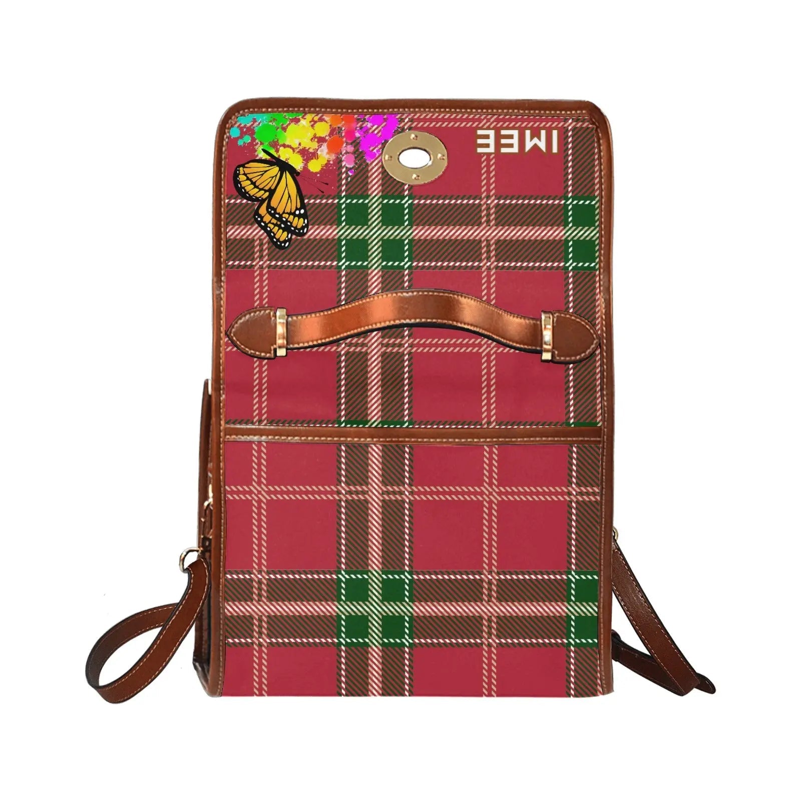 Personalized Waterproof Canvas Shoulder Strap Bag Tartan Art Flower with Butterfly - Piryoung Shop