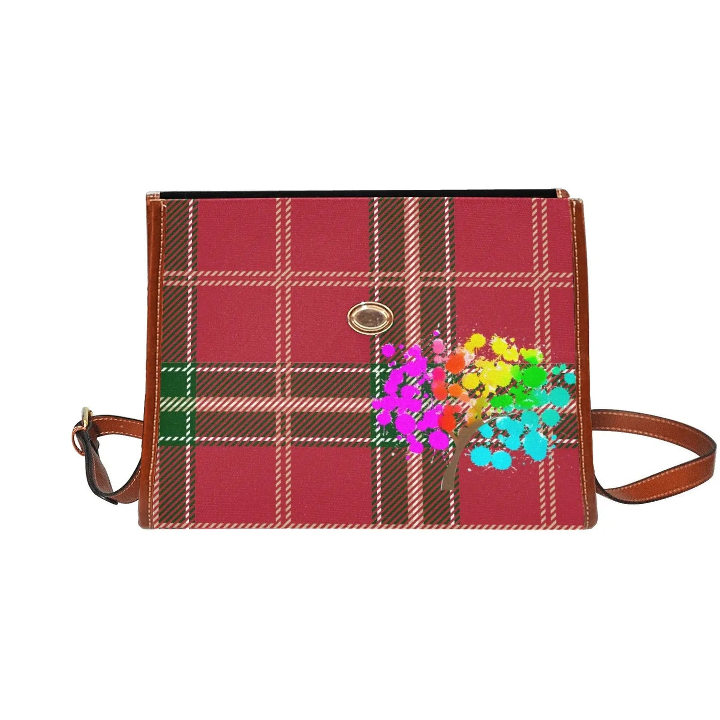 Personalized Waterproof Canvas Shoulder Strap Bag Tartan Art Flower with Butterfly - Piryoung Shop