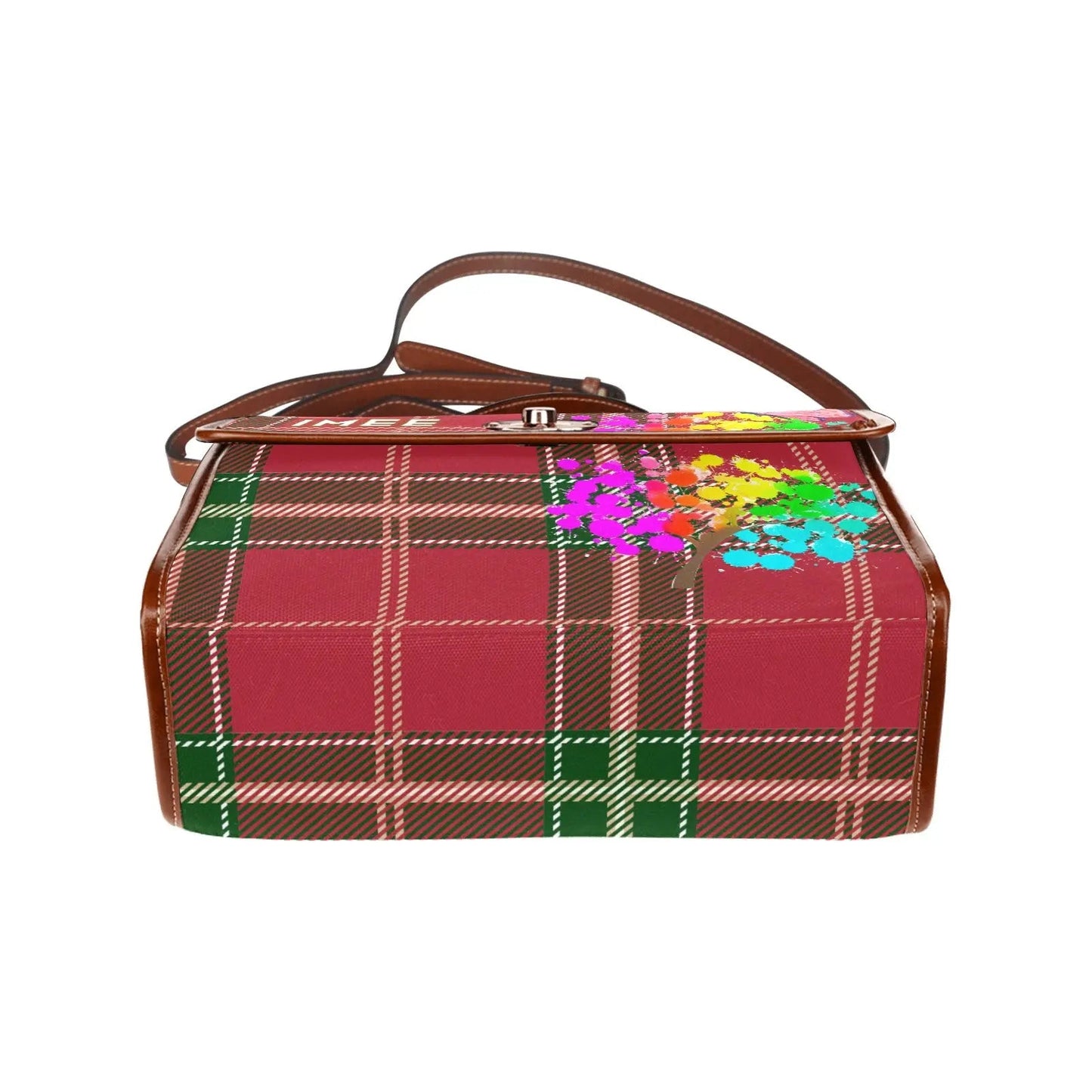 Personalized Waterproof Canvas Shoulder Strap Bag Tartan Art Flower with Butterfly - Piryoung Shop
