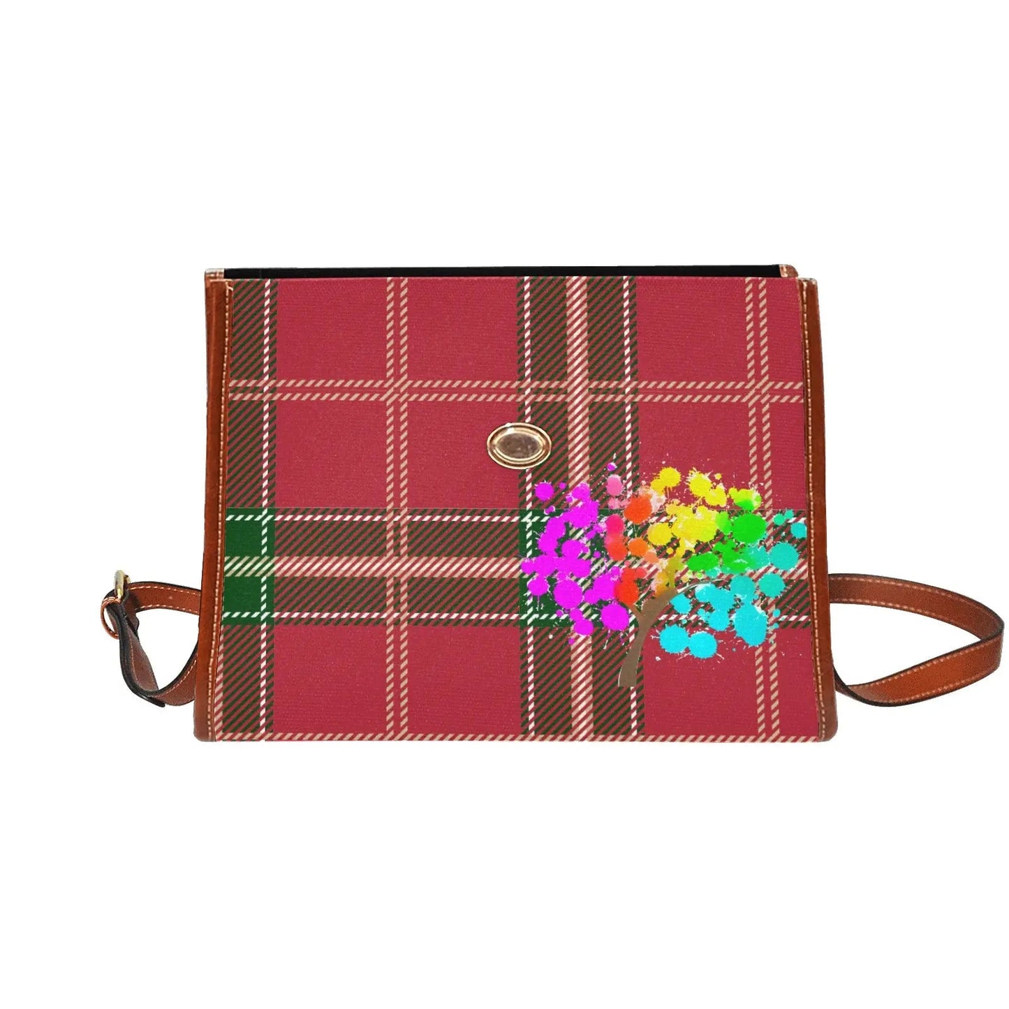 Personalized Waterproof Canvas Shoulder Strap Bag Tartan Art Flower with Butterfly - Piryoung Shop