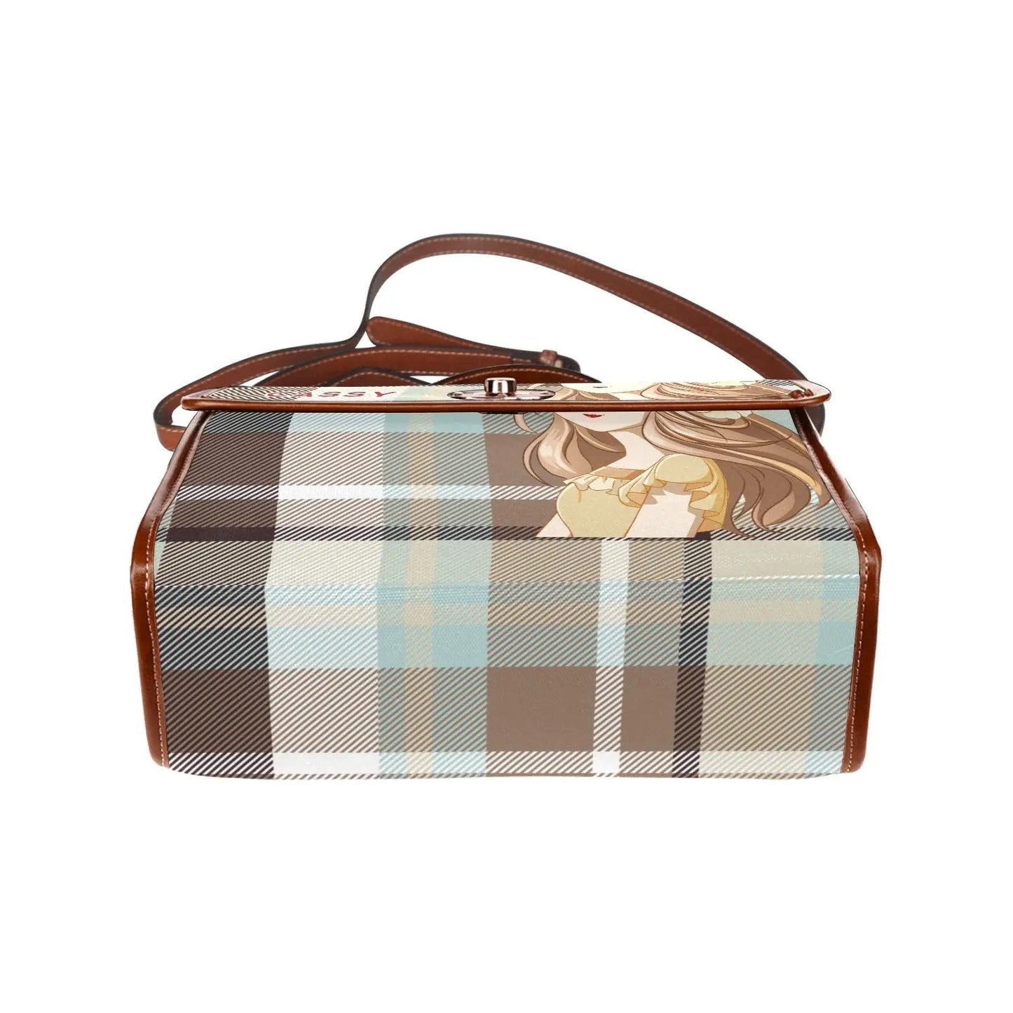 Personalized Waterproof Canvas Shoulder Strap Bag Tartan Brown Anime - Piryoung Shop