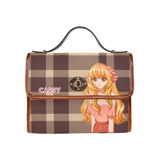 Personalized Waterproof Canvas Shoulder Strap Bag Tartan Brown Anime - Piryoung Shop